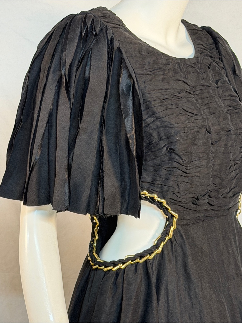 Aje Black Midi Dress with Puff Sleeves and Side Cutouts - Picture 5 of 10